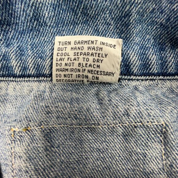 Vintage Dont Stop Jean Jacket Womens Blue Large Fashion Urban Streetwear Ornate - Picture 12 of 12